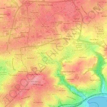 Mapa topográfico Tourbian, altitud, relieve