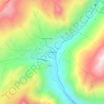Mapa topográfico Les Chapieux, altitud, relieve