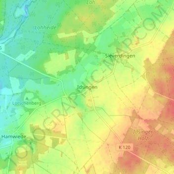 Mapa topográfico Idsingen, altitud, relieve