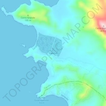 Mapa topográfico Zapotal, altitud, relieve