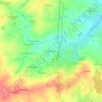 Mapa topográfico Les Mionnières, altitud, relieve