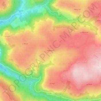 Mapa topográfico Marvaud, altitud, relieve
