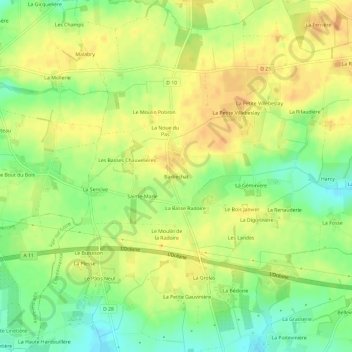 Mapa topográfico Barbechat, altitud, relieve