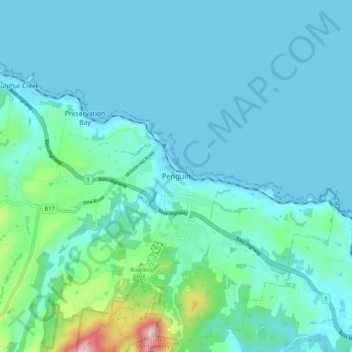 Mapa topográfico Penguin, altitud, relieve