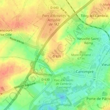 Mapa topográfico Sainte-Olle, altitud, relieve