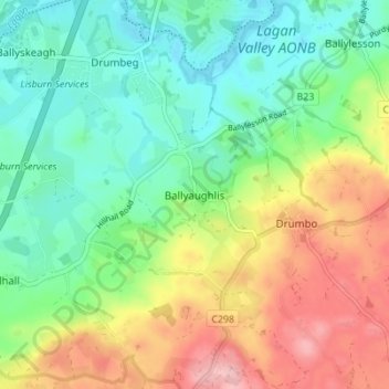 Mapa topográfico Ballyaughlis, altitud, relieve
