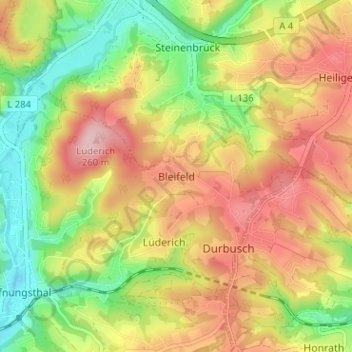 Mapa topográfico Bleifeld, altitud, relieve