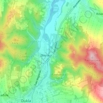 Mapa topográfico Popardy, altitud, relieve
