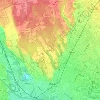 Mapa topográfico Campaccio, altitud, relieve