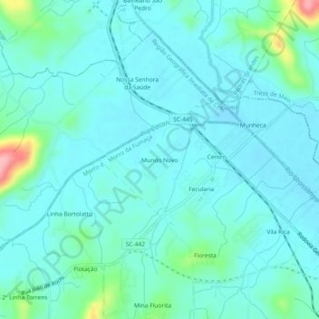 Mapa topográfico Mundo Novo, altitud, relieve
