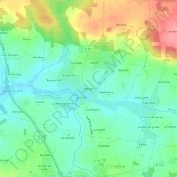 Mapa topográfico Kercadio, altitud, relieve