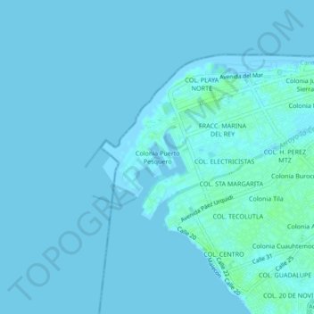 Mapa topográfico Colonia Puerto Pesquero, altitud, relieve