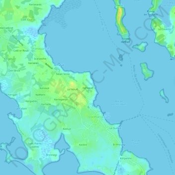 Mapa topográfico Kerivaud, altitud, relieve