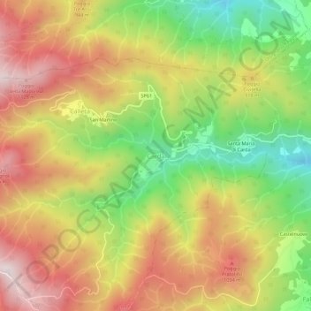 Mapa topográfico Carda, altitud, relieve