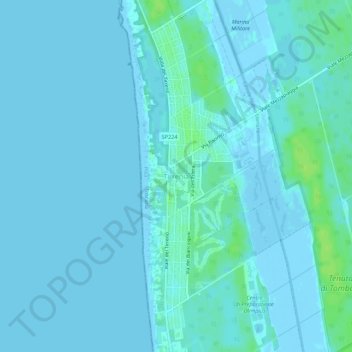 Mapa topográfico Tirrenia, altitud, relieve