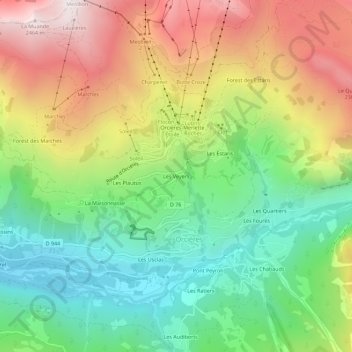 Mapa topográfico Les Veyers, altitud, relieve
