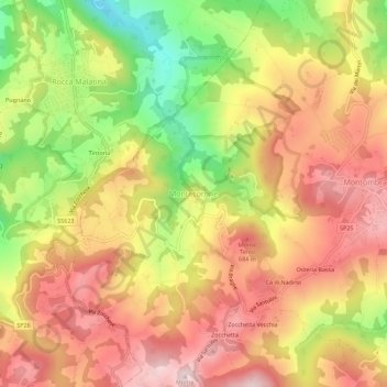 Mapa topográfico Montecorone, altitud, relieve
