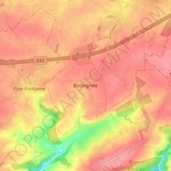 Mapa topográfico Bodegnée, altitud, relieve