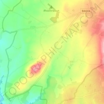 Mapa topográfico Rhoshirwaun, altitud, relieve