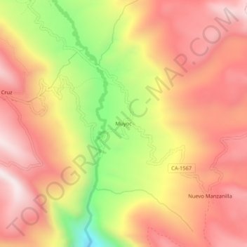 Mapa topográfico Muyoc, altitud, relieve