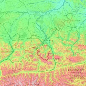 Mapa topográfico Berchtesgadener Land, altitud, relieve