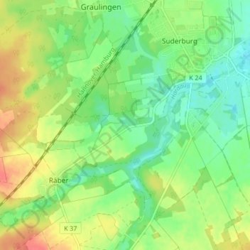 Mapa topográfico Olmsruh, altitud, relieve