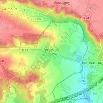 Mapa topográfico Forges-les-Bains, altitud, relieve