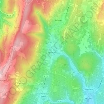 Mapa topográfico Sagy-le-Bas, altitud, relieve
