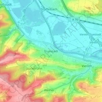 Mapa topográfico Trunstadt, altitud, relieve