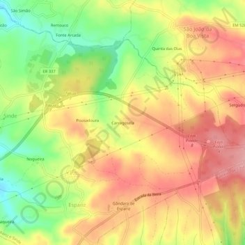 Mapa topográfico Carragosela, altitud, relieve