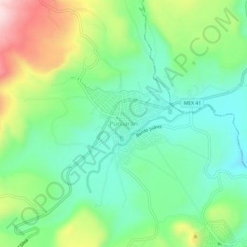 Mapa topográfico Puruarán, altitud, relieve