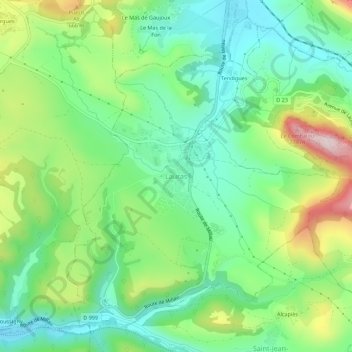 Mapa topográfico Lauras, altitud, relieve