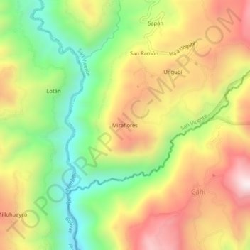 Mapa topográfico Miraflores, altitud, relieve