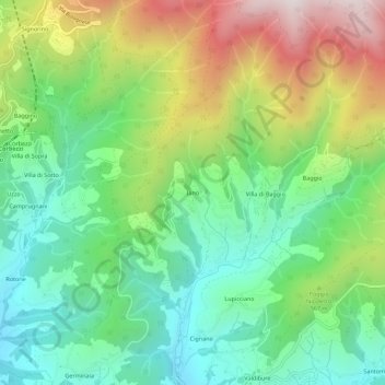 Mapa topográfico Iano, altitud, relieve