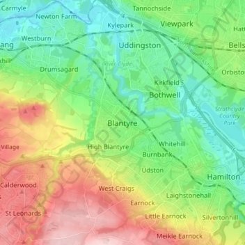 Mapa topográfico Blantyre, altitud, relieve