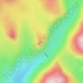 Mapa topográfico Ben Crom, altitud, relieve