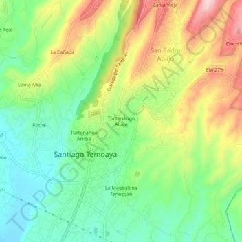Mapa topográfico Tlaltenango Abajo, altitud, relieve
