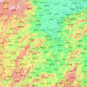 Mapa topográfico Hunan, altitud, relieve