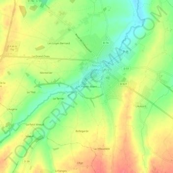 Mapa topográfico Les Pierres Bures, altitud, relieve