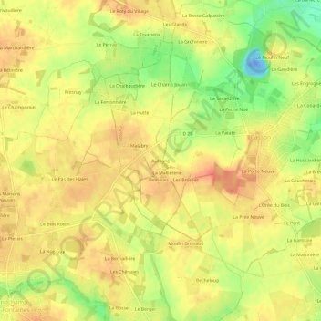 Mapa topográfico Aubigné, altitud, relieve