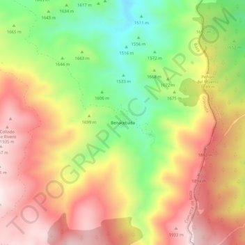 Mapa topográfico Benacebada, altitud, relieve