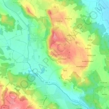 Mapa topográfico Jakobsbaiern, altitud, relieve