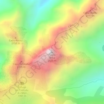 Mapa topográfico Paglia Orba, altitud, relieve