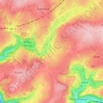 Mapa topográfico Saint-Hadelin, altitud, relieve