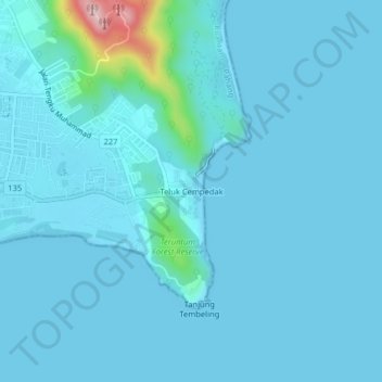 Mapa topográfico Teluk Cempedak, altitud, relieve