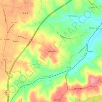 Mapa topográfico Casal Novo, altitud, relieve