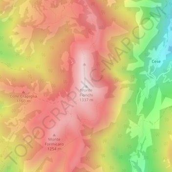 Mapa topográfico Monte Fionchi, altitud, relieve