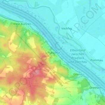 Mapa topográfico Schutschur, altitud, relieve