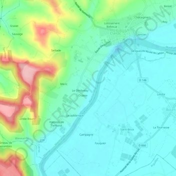 Mapa topográfico Brot, altitud, relieve
