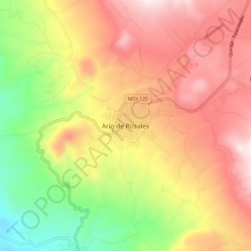 Mapa topográfico Ario de Rosales, altitud, relieve
